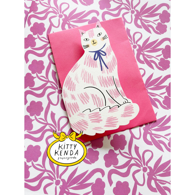 Sitting Kitty Pink Shaped Card