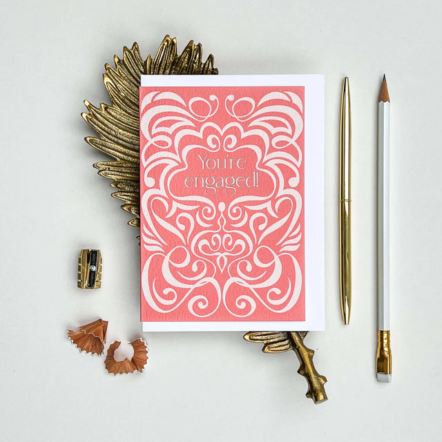 Coral Swishes Engagement Card