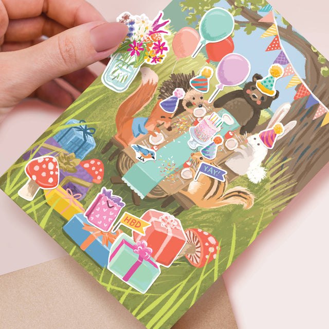 Woodland Party Sticker Scene Card