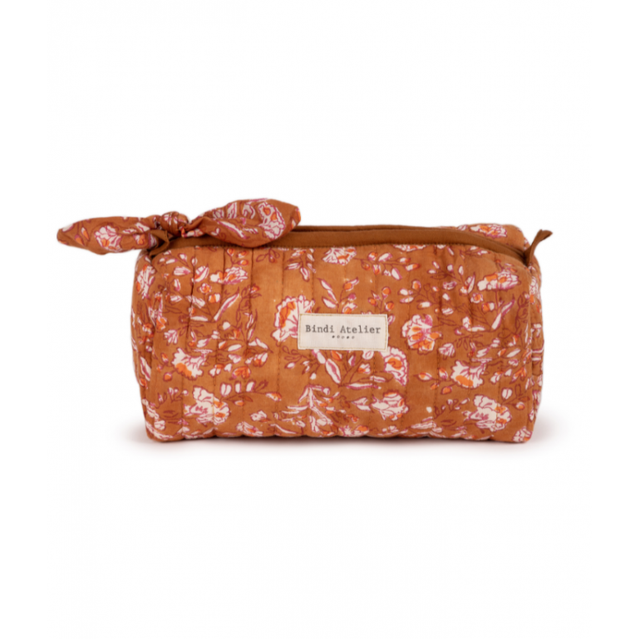 Sarika Caramel Floral Make Up Pouch