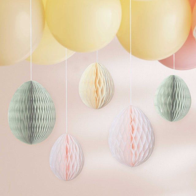 Pastel Honeycomb Hanging Egg Decorations