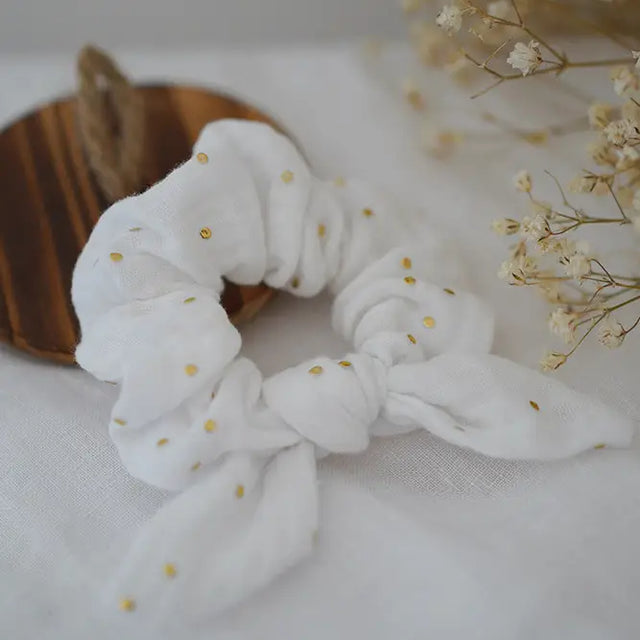 Lou Knot White & Gold Scrunchie