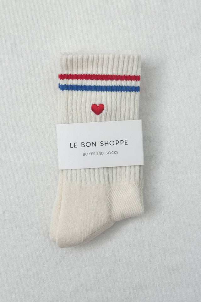 Embroidered Boyfriend Socks: Milk + Heart