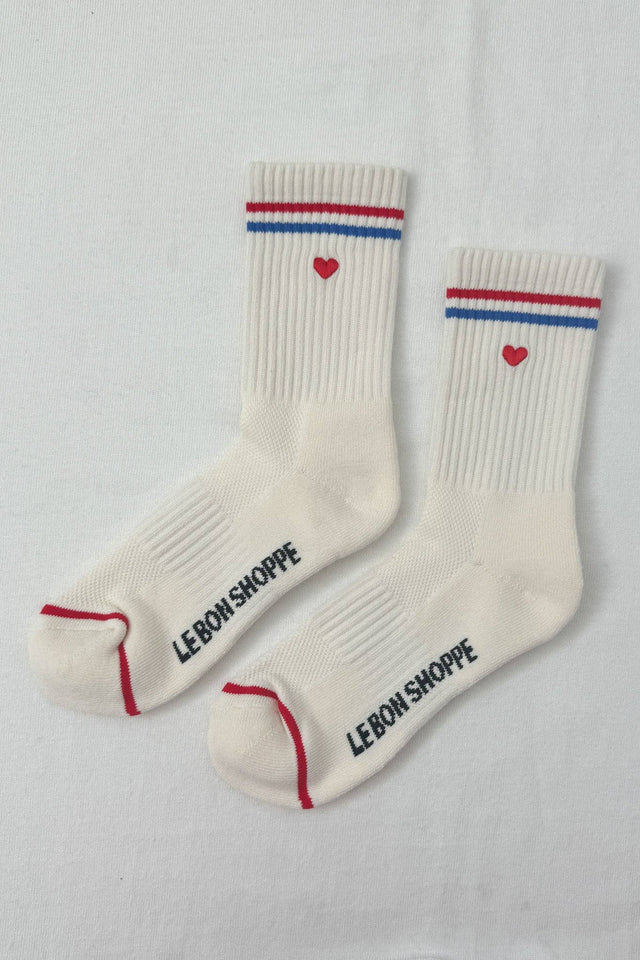 Embroidered Boyfriend Socks: Milk + Heart