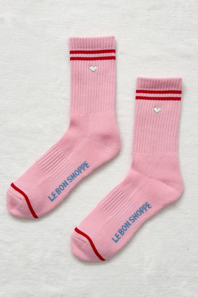 Embroidered Boyfriend Socks: Amour Pink + Heart