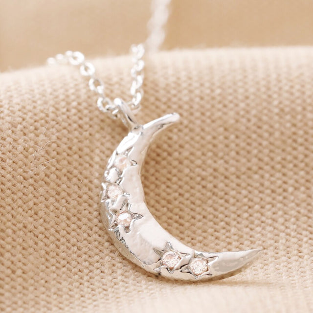 Crystal Silver Crescent Moon Necklace