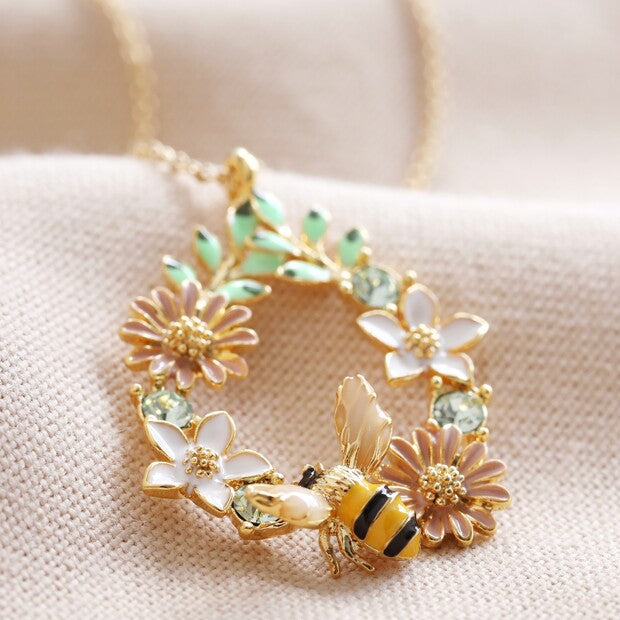 Crystal Flower & Bee Necklace