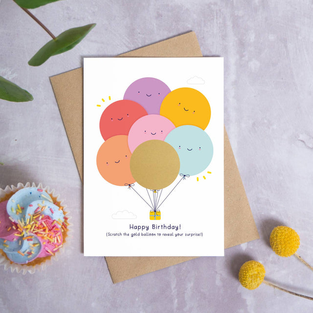 Rainbow Birthday Balloons Scratch Card