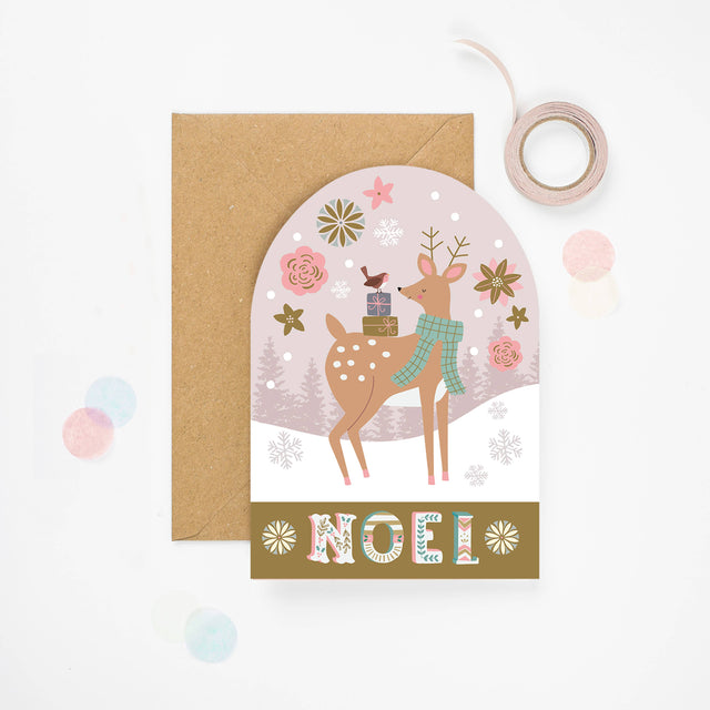 Deer Snow Globe Christmas Card
