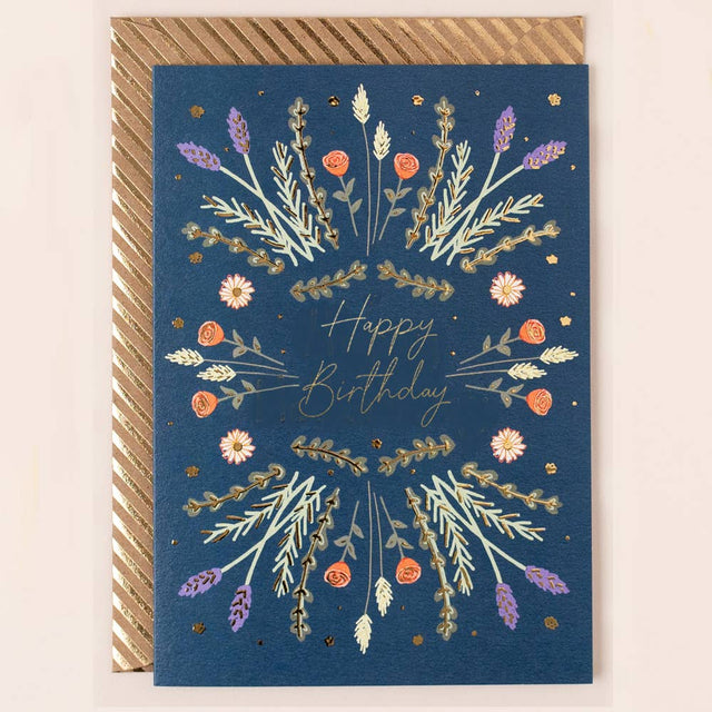 Blue Floral Birthday Card