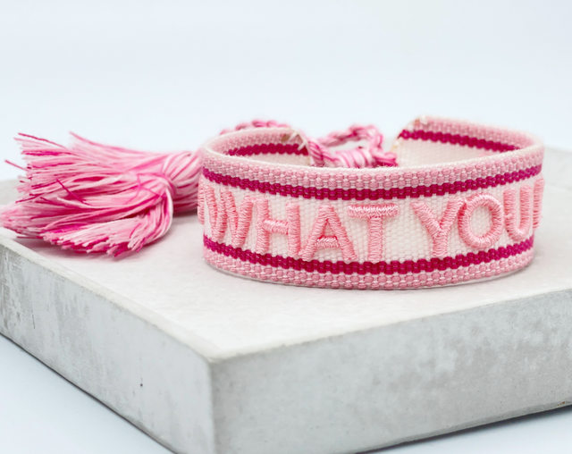 Do What You Love Woven Pink Bracelet