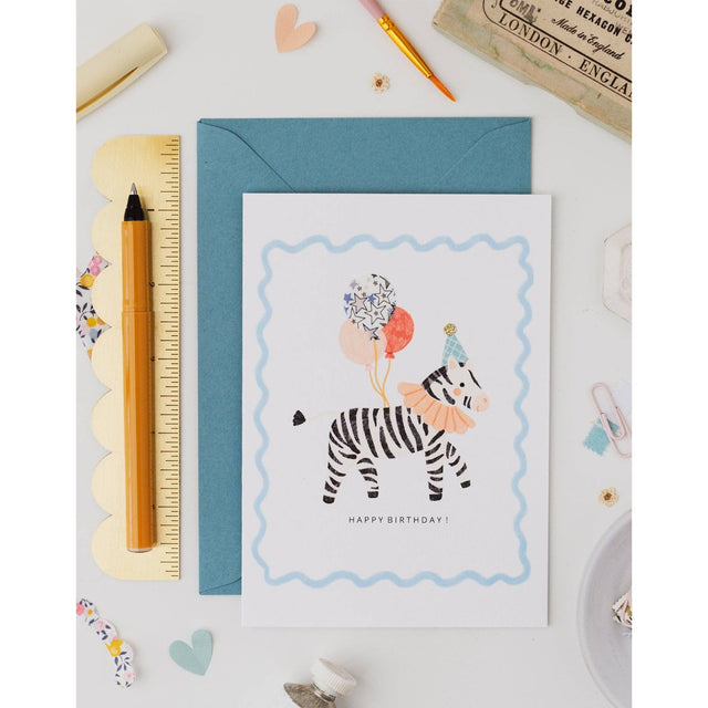 Liberty Blue Zebra Birthday Card