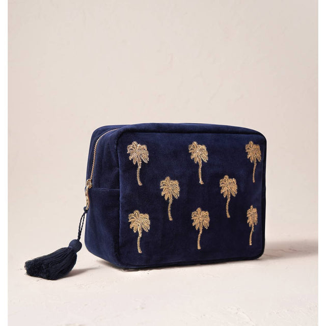 Gold Palm Tree Velvet Wash Bag