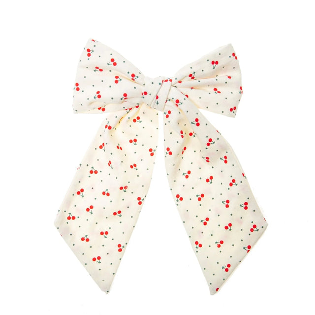 Cherry Print Long Bow Clip