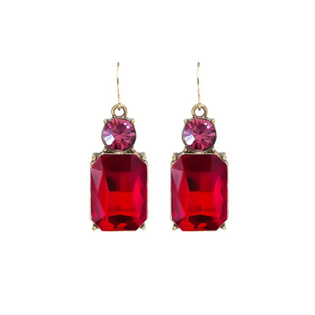 Twin Gem Red Pink Earrings