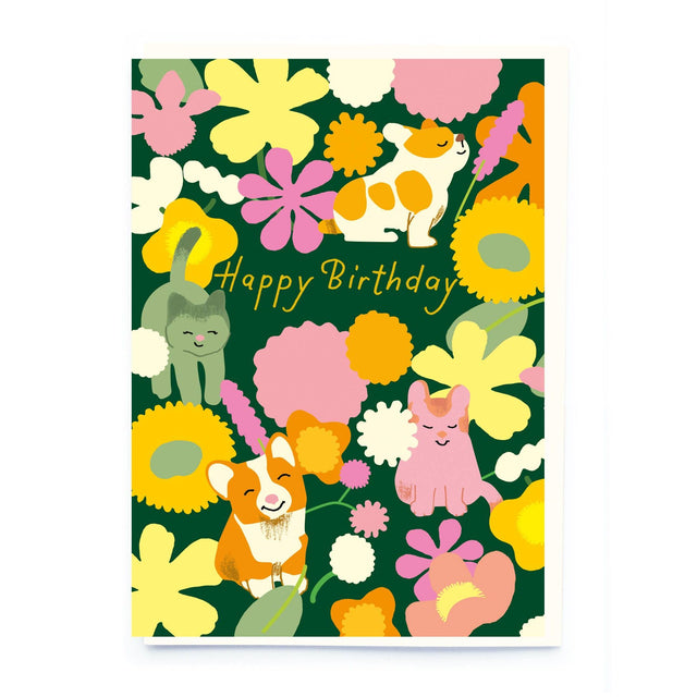 Animals & Flowers Birthday Card