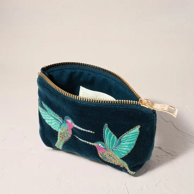 Hummingbird Ink Blue Velvet Coin Purse