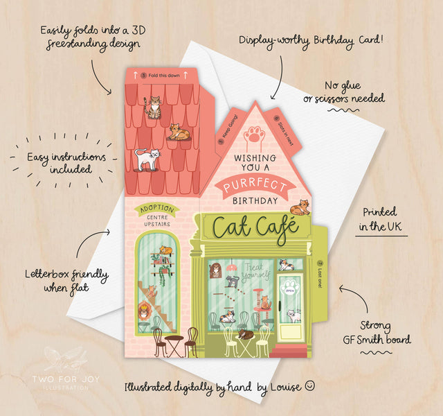 Cat Cafe 3D Birthday Card