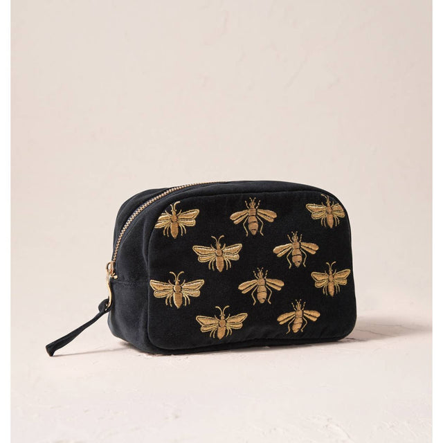 Honey Bee Black Velvet Makeup Bag