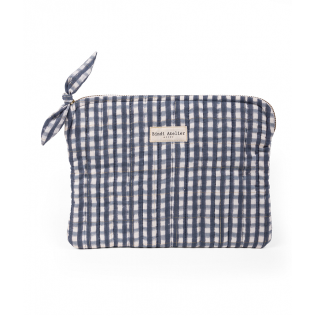 Tara Brume Blue Gingham Flat Pouch
