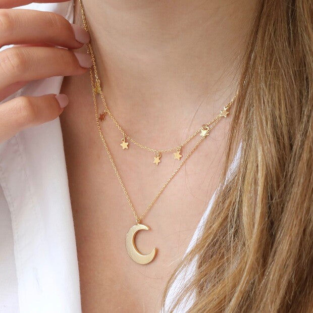 Double Layer Gold Stars & Moon Necklace