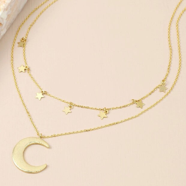 Double Layer Gold Stars & Moon Necklace
