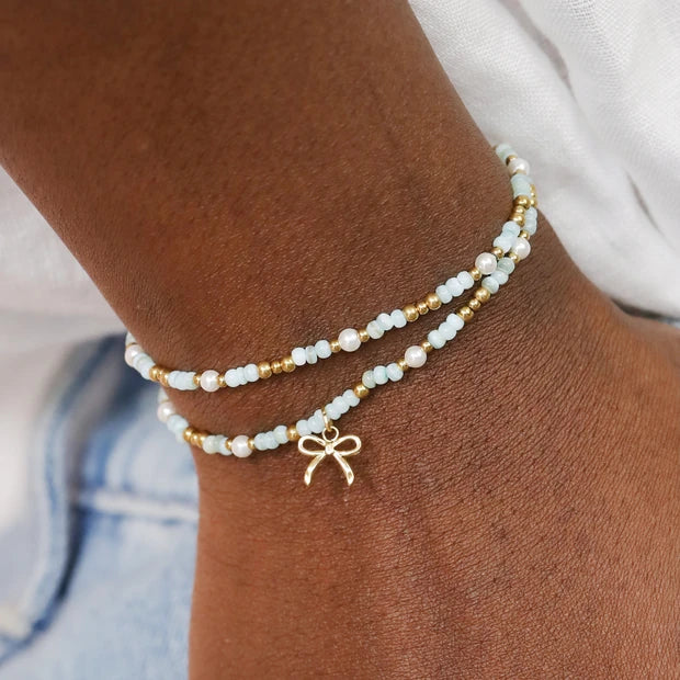 Mint & Gold Double Layer Bow Bracelet