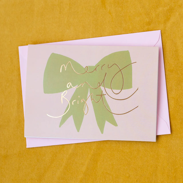 Merry And Bright Green Bow Card