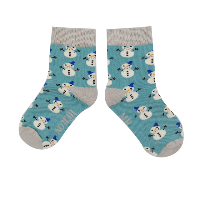 Snowmen Teal Kids Socks