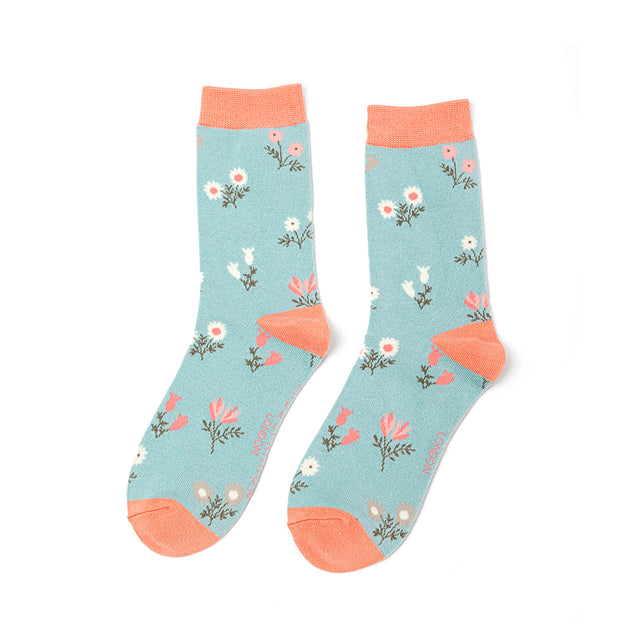 Dainty Floral Duck Egg Socks