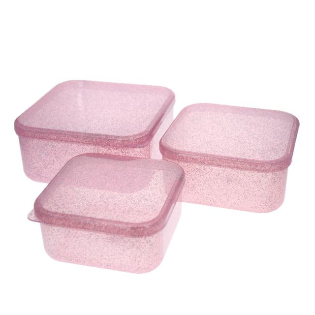 Set Of 3 Pink Glitter Snack Boxes