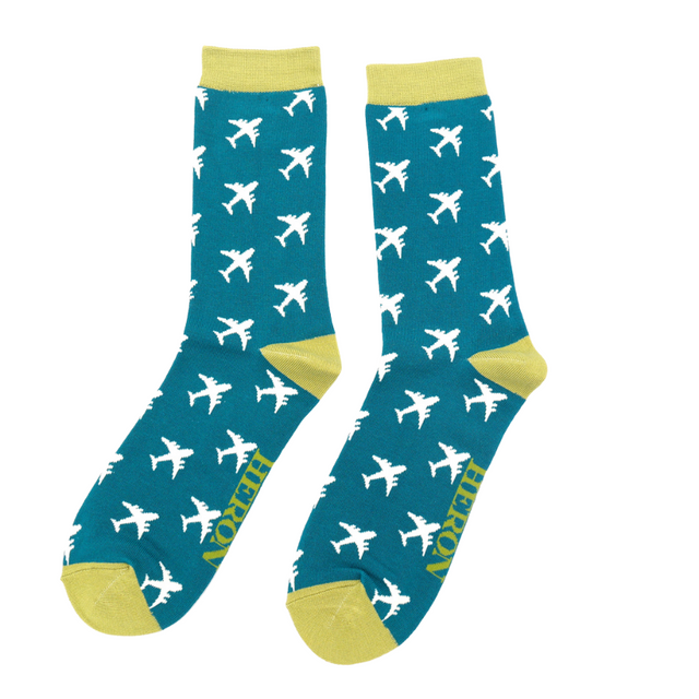 Teal Airplanes Bamboo Socks