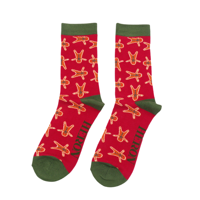 Dark Red Gingerbread Men Bamboo Socks