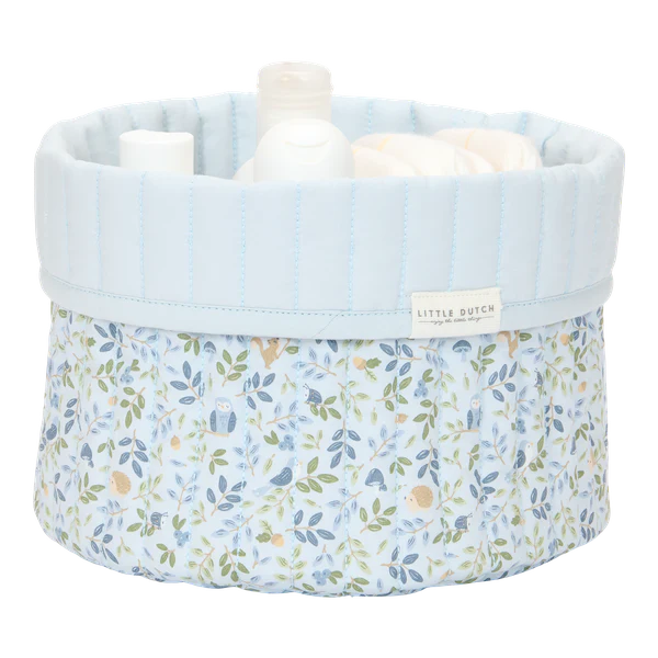Small Reversible Quilted Storage Basket: Blue Forest Adventure