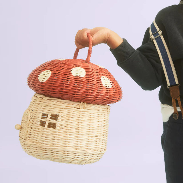 Red Mushroom Rattan Basket