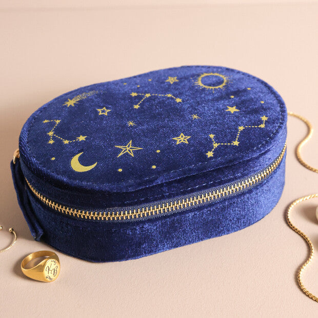 Navy Velvet Starry Oval Jewellery Holder