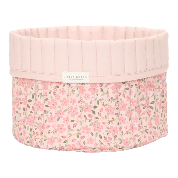 Small Reversible Quilted Storage Basket: Pink Fairy Garden