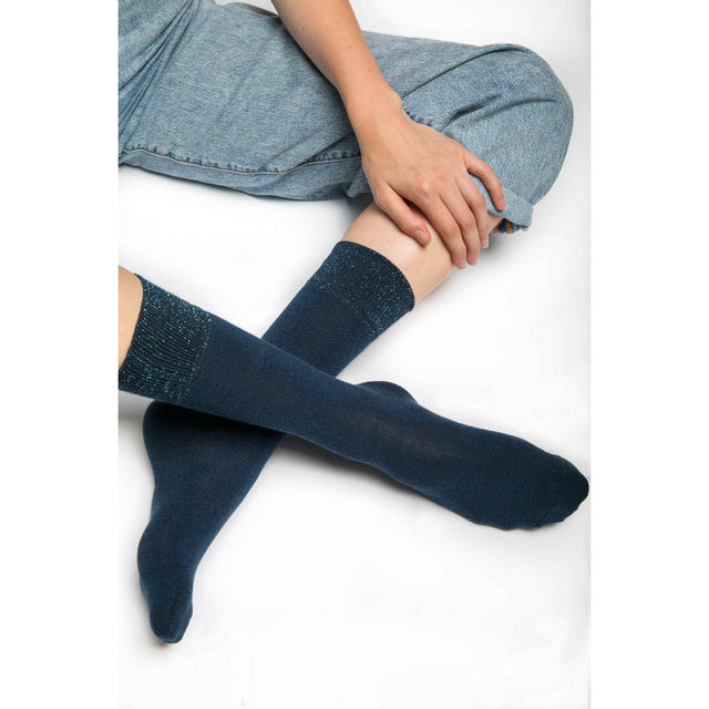 Glitter Cuff Socks - Navy