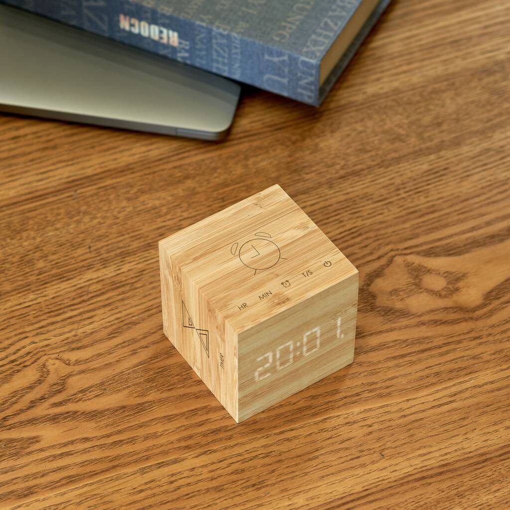 Bamboo Wood Cube Plus Clock