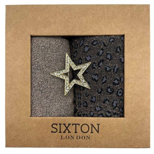 Cheetah Luxe Socks Duo & Star Pin