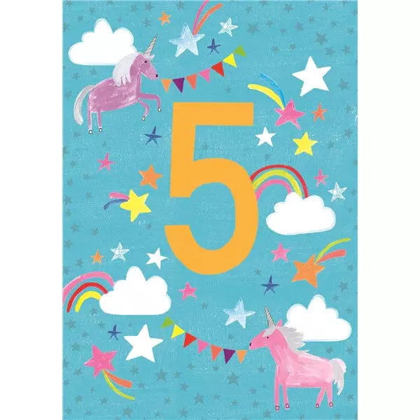 Age 5 Unicorn Neon Card