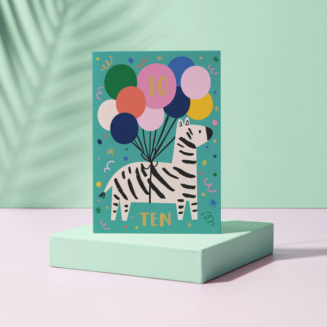 Age 10 Zebra Birthday Card
