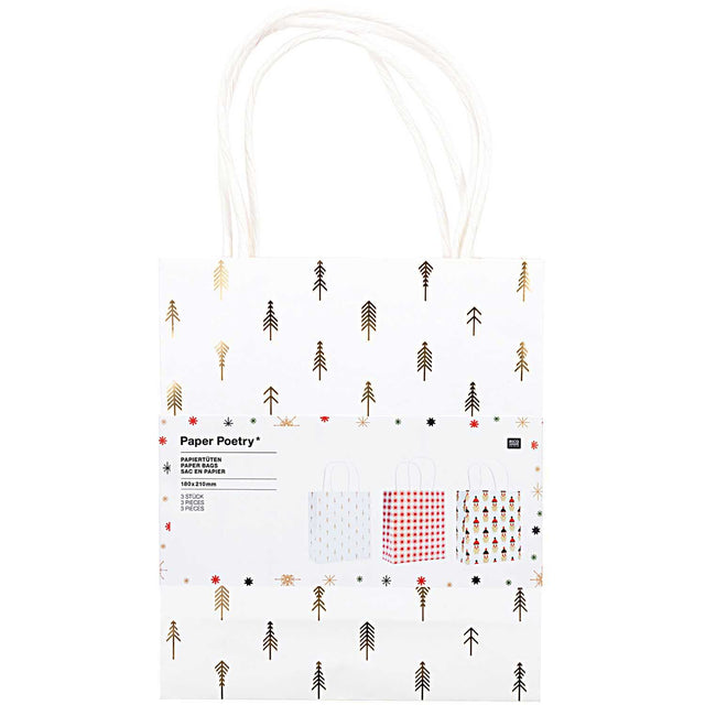 Set Of 3 Red And Gold Festive Gift Bags