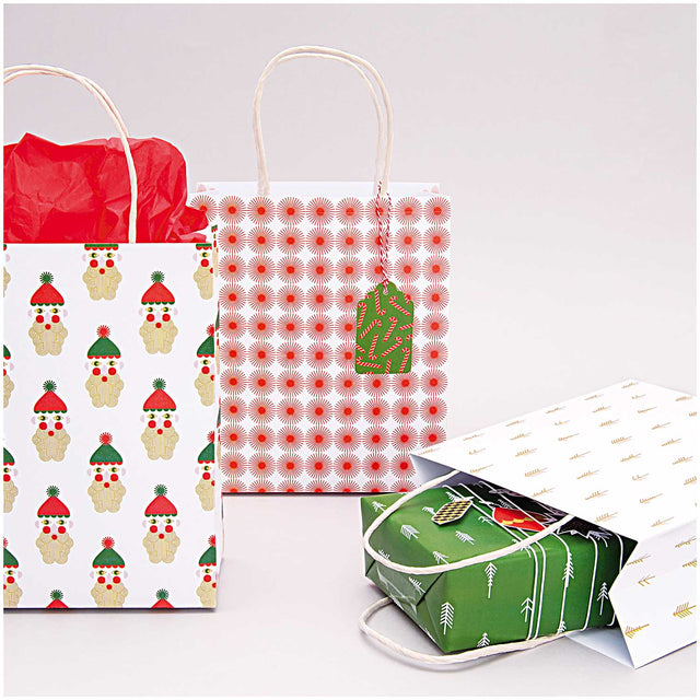 Set Of 3 Red And Gold Festive Gift Bags