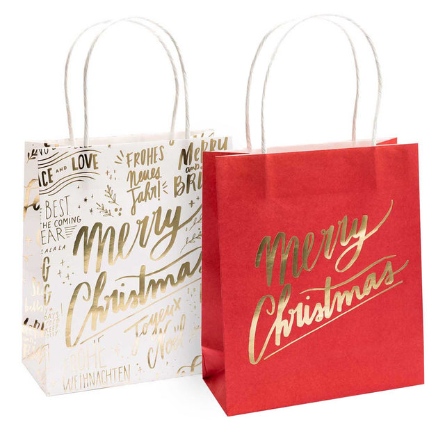 Set Of 2 Red And Gold Festive Gift Bags