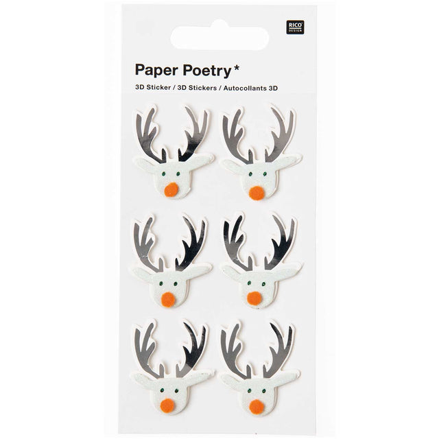 3D Reindeer Stickers - Silver