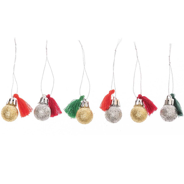 Metallic Glitter And Pom Pom Baubles
