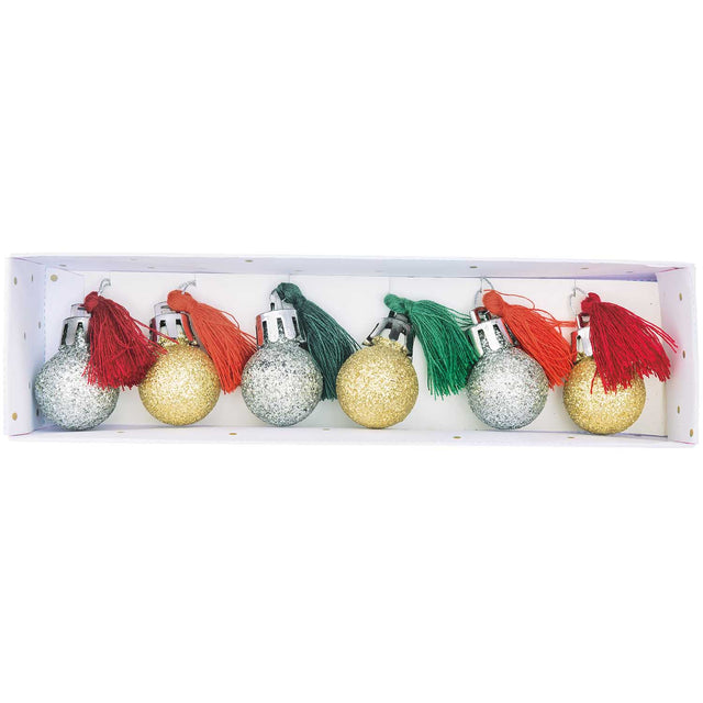 Metallic Glitter And Pom Pom Baubles