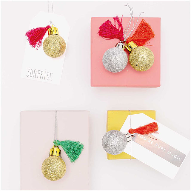Metallic Glitter And Pom Pom Baubles