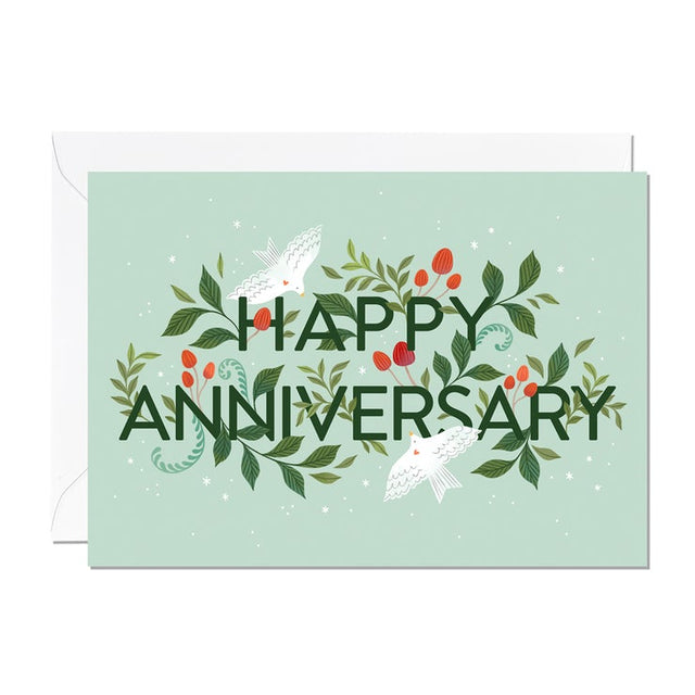 Happy Anniversary Green Foliage Card